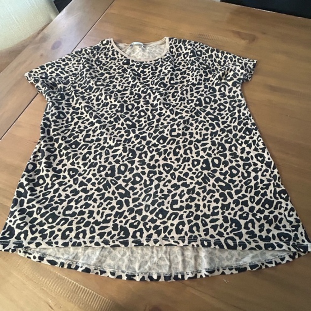 Zara Leopard Print Short Sleeve Dolphin Hem Tee